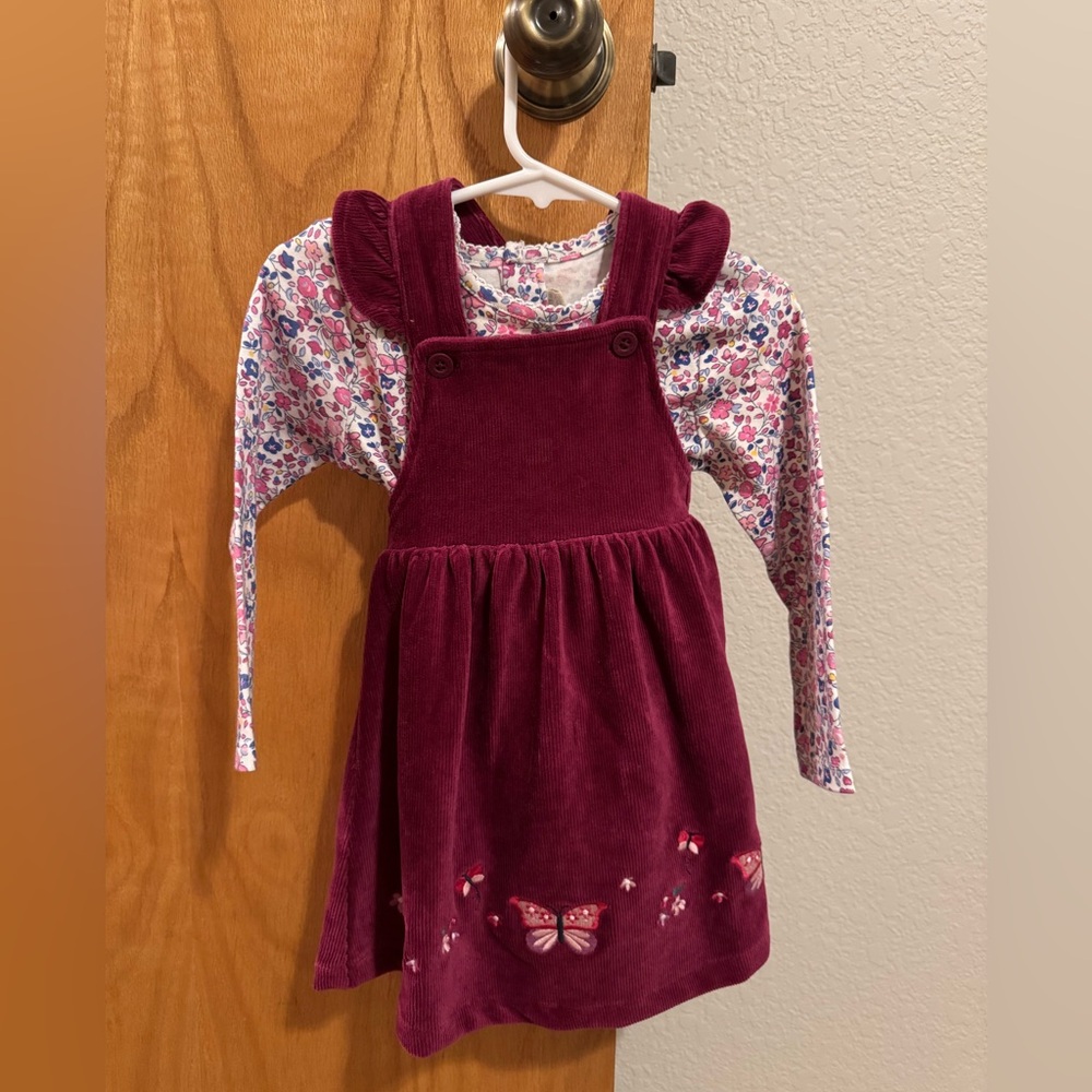 JoJo Maman Bebe Burgundy Dress with Floral Top